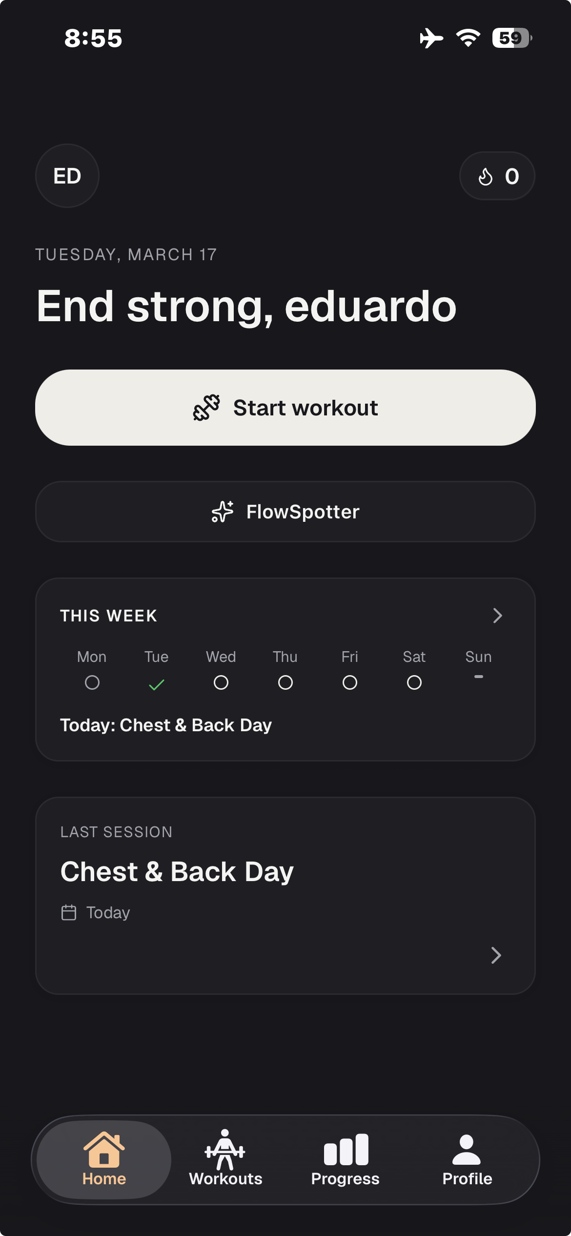 Flowgains home screen preview